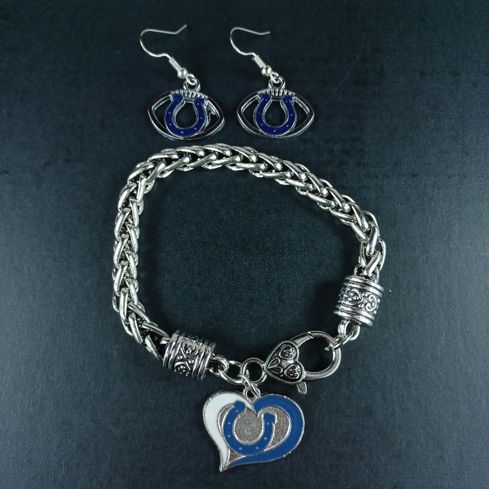 Indianapolis Colts Earrings Charm Bracelet Bundle Football Fan Jewelry